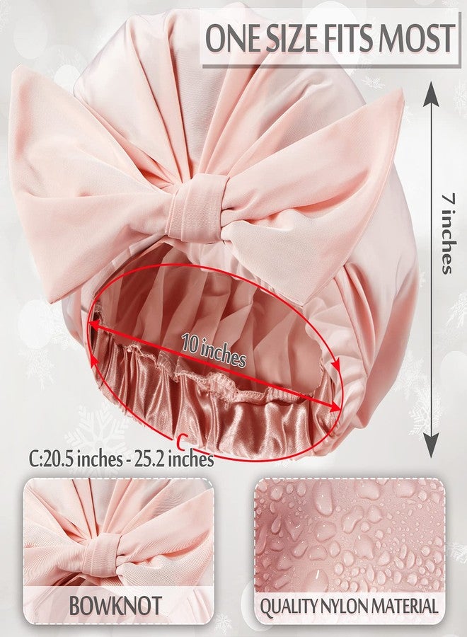 Floraltop مجموعة أغطية استحمام من فلورال توب مكونة من 4 قطع للنساء، أغطية شعر استحمام مقاومة للماء وقابلة لإعادة الاستخدام، أغطية شعر استحمام من الساتان مزينة بفيونكة، أغطية شعر استحمام على شكل عمامة بحافة مطاطية للشعر الطويل والقصير والمجعد للنساء والفتيات (مخططة) - Image 2